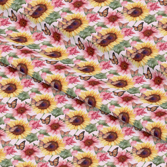Sunflower and Butterfly Pattern 19 Quilting Cotton Fabric