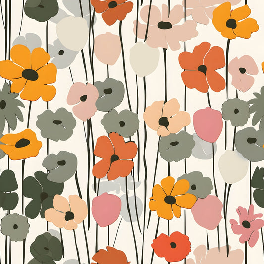 70s Retro Flowers Pattern 15 Minky Fabric
