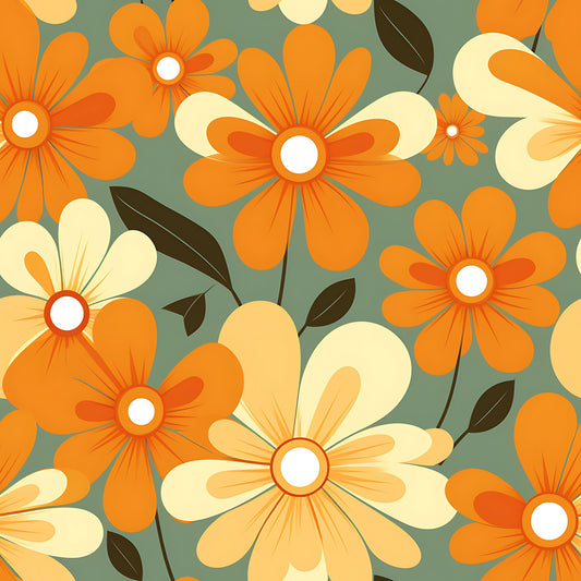 70s Retro Groovy Floral Pattern 1 Quilting Cotton Fabric