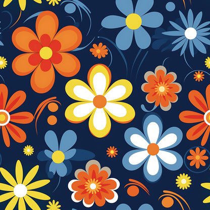70s Retro Groovy Floral Pattern 12 Quilting Cotton Fabric