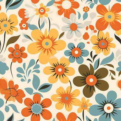 70s Retro Groovy Floral Pattern 14 Quilting Cotton Fabric