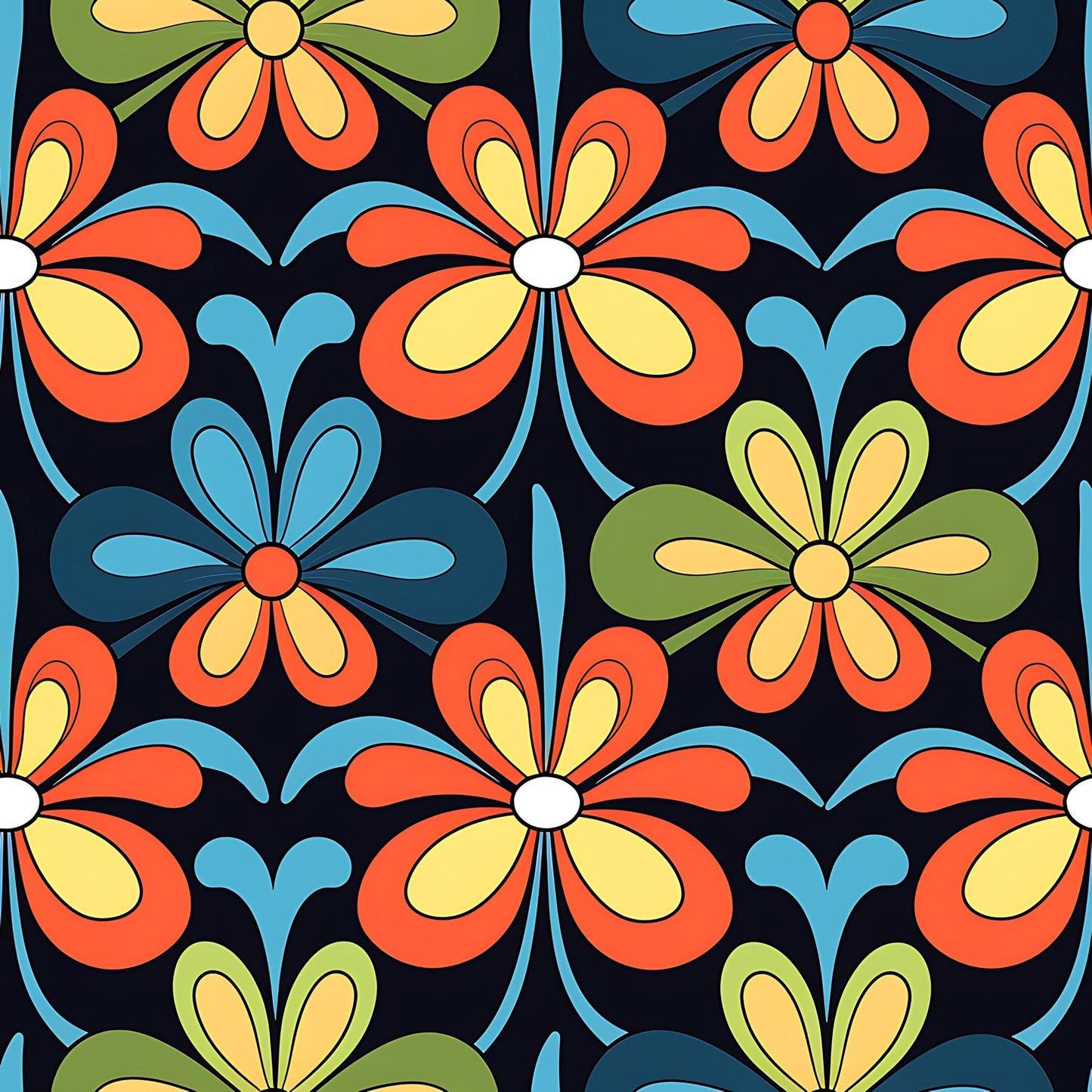 70s Retro Groovy Floral Pattern 16 Quilting Cotton Fabric