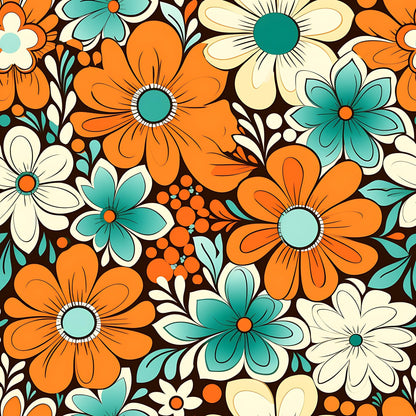 70s Retro Groovy Floral Pattern 17 Quilting Cotton Fabric