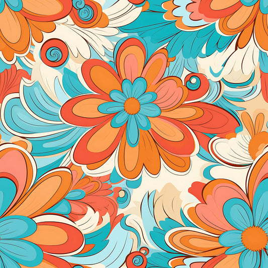 70s Retro Groovy Floral Pattern 18 Quilting Cotton Fabric