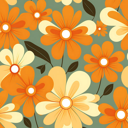 70s Retro Groovy Floral Pattern 1 Quilting Cotton Fabric