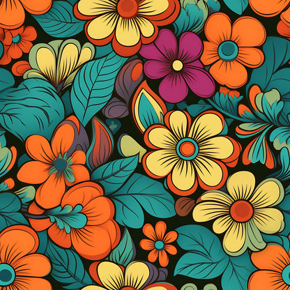 70s Retro Groovy Floral Pattern 20 Quilting Cotton Fabric