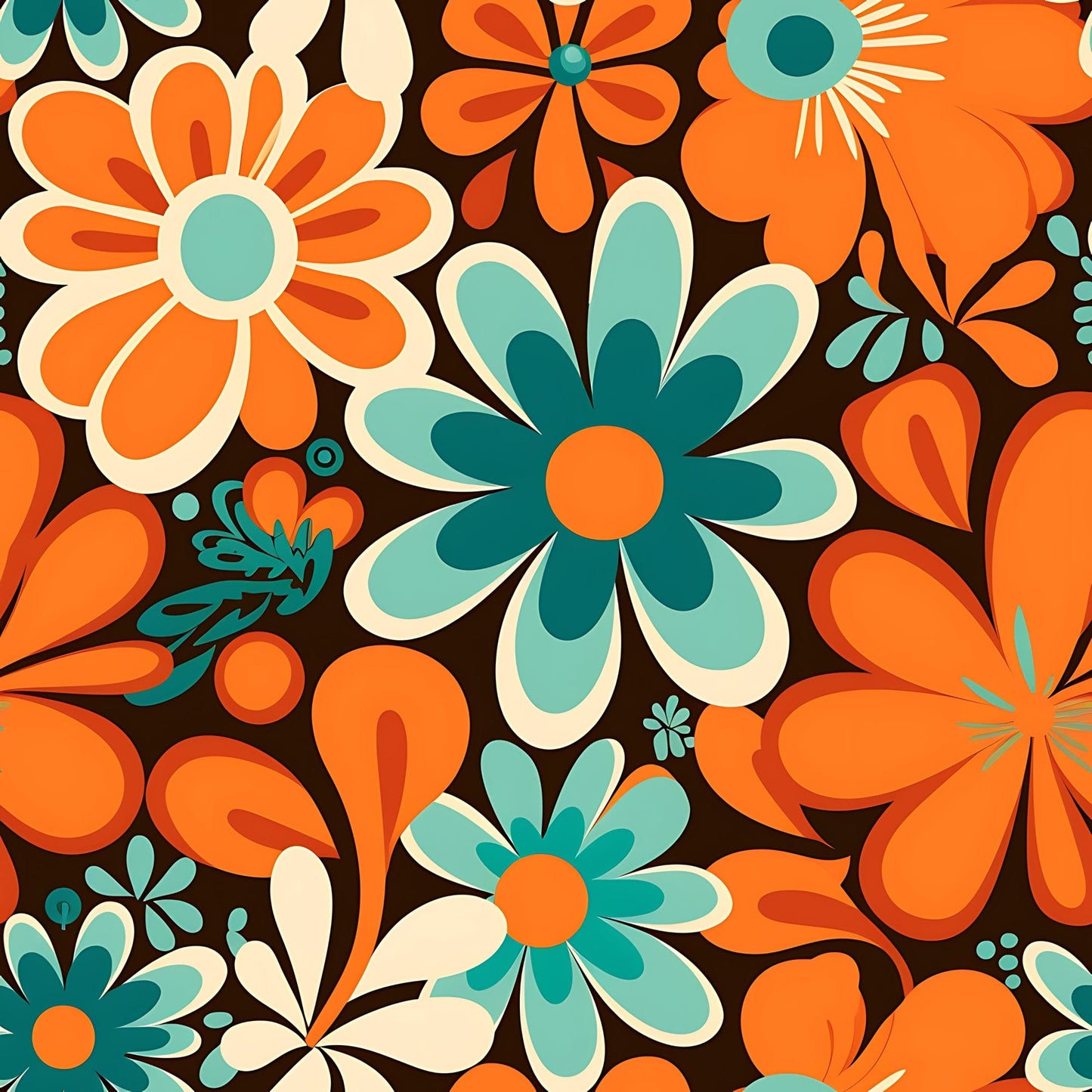 70s Retro Groovy Floral Pattern 22 Quilting Cotton Fabric