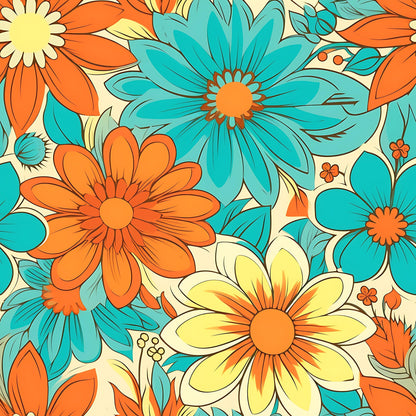 70s Retro Groovy Floral Pattern 5 Quilting Cotton Fabric