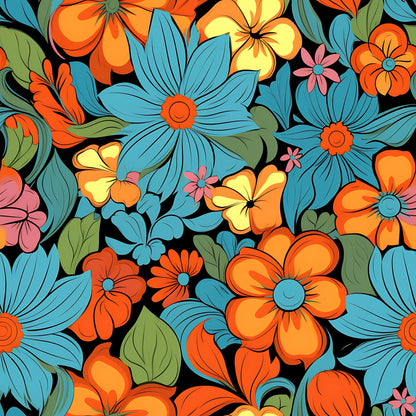 70s Retro Groovy Floral Pattern 7 Quilting Cotton Fabric