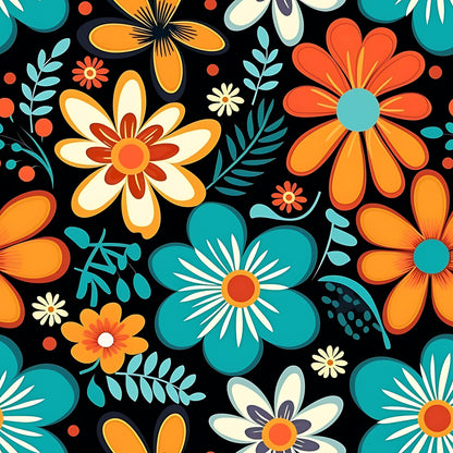 70s Retro Groovy Floral Pattern 8 Quilting Cotton Fabric