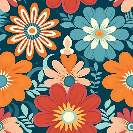 70s Retro Groovy Floral Pattern 9 Quilting Cotton Fabric