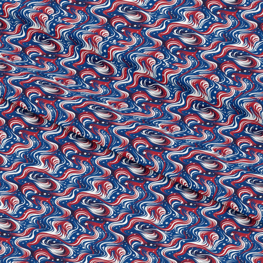 USA Flag Swirls Pattern 2 Quilting Cotton Fabric