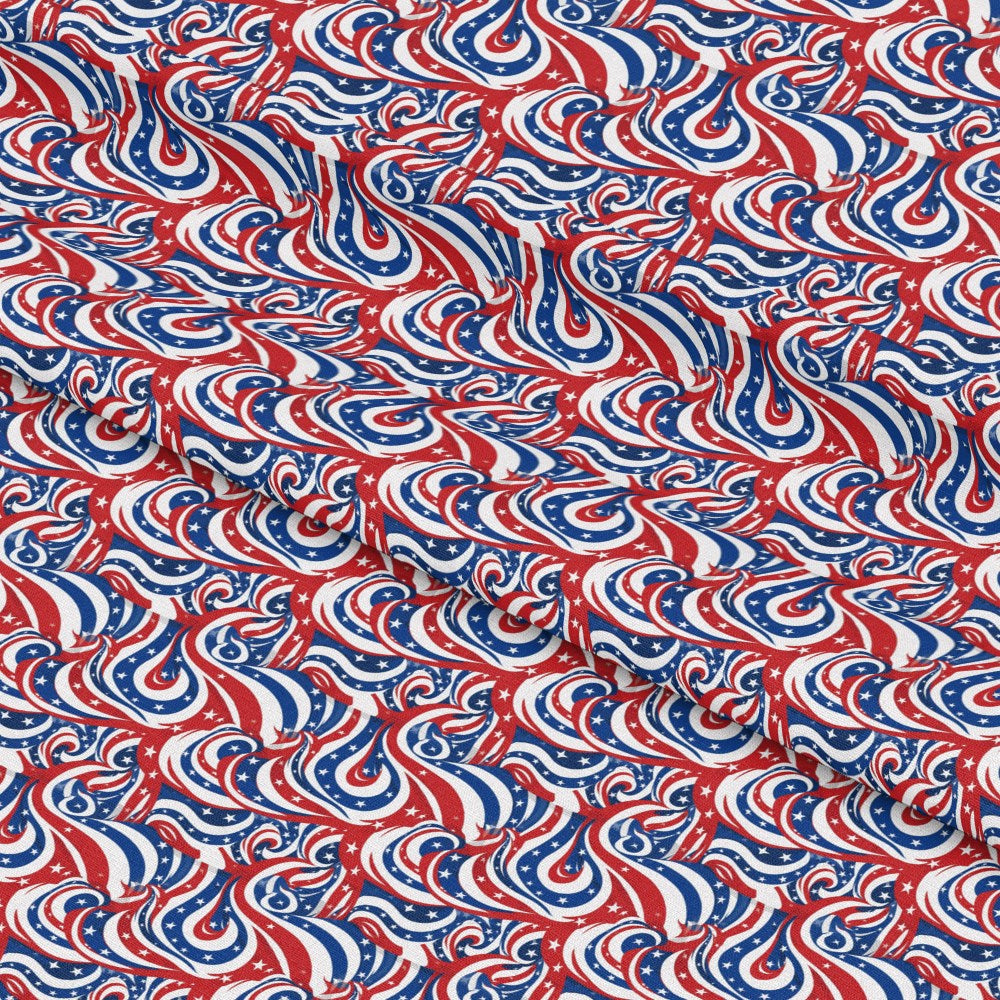 USA Flag Swirls Pattern 12 Quilting Cotton Fabric