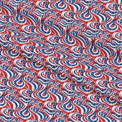 USA Flag Swirls Pattern 12 Quilting Cotton Fabric