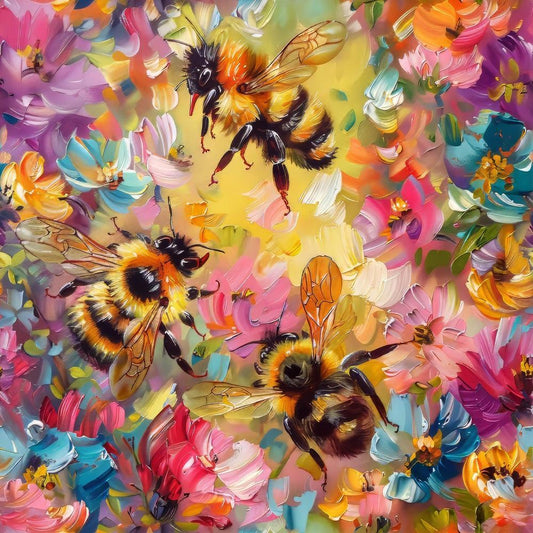 Floral Bee Painting Quilting Cotton Fabric