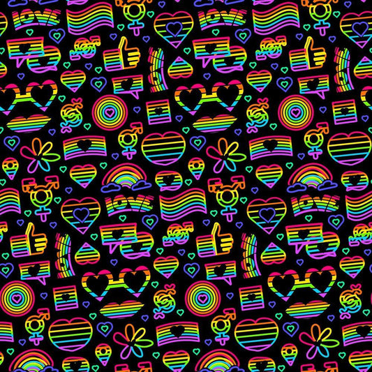 Pride Neon Outline Quilting Cotton Fabric
