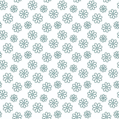 Teal Daisies Outline Quilting Cotton Fabric