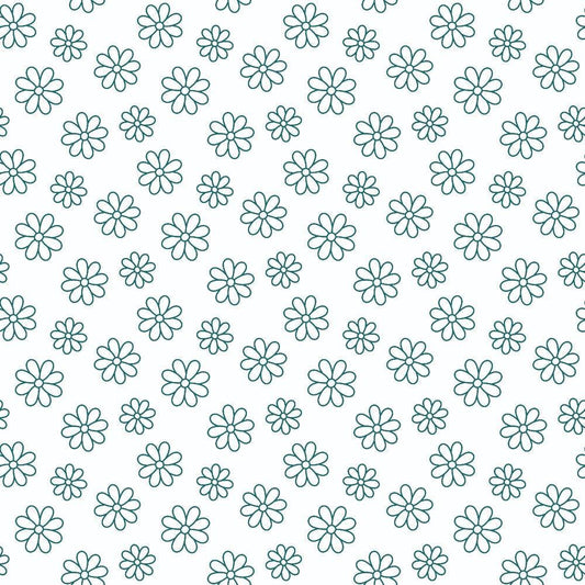 Teal Daisies Outline Quilting Cotton Fabric