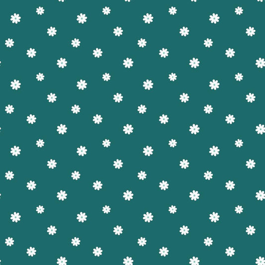 Tiny Daisies on Teal Quilting Cotton Fabric