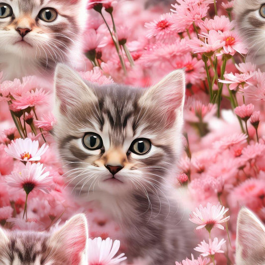 Kittens in Wildflowers Pattern 10 Quilting Cotton Fabric