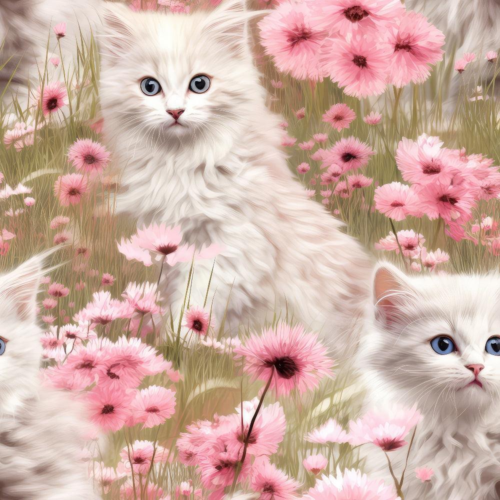 Kittens in Wildflowers Pattern 11 Quilting Cotton Fabric