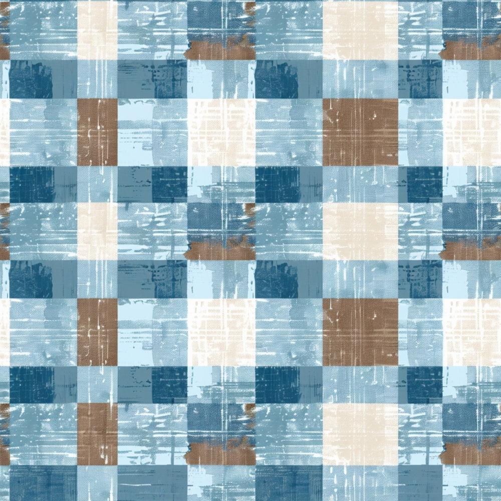 Blue and Brown Gingham Pattern 1 Quilting Cotton Fabric