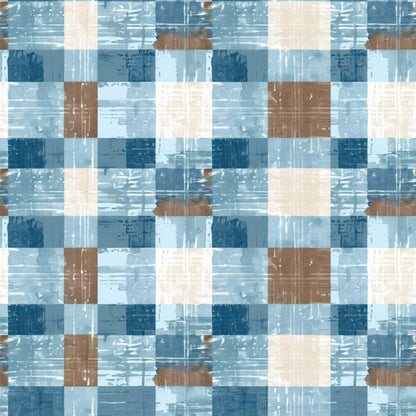 Blue and Brown Gingham Pattern 1 Quilting Cotton Fabric