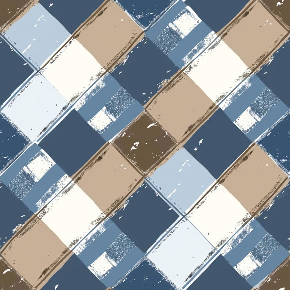 Blue and Brown Gingham Pattern 3 Quilting Cotton Fabric
