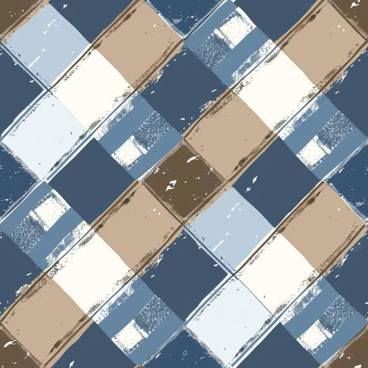 Blue and Brown Gingham Pattern 3 Quilting Cotton Fabric