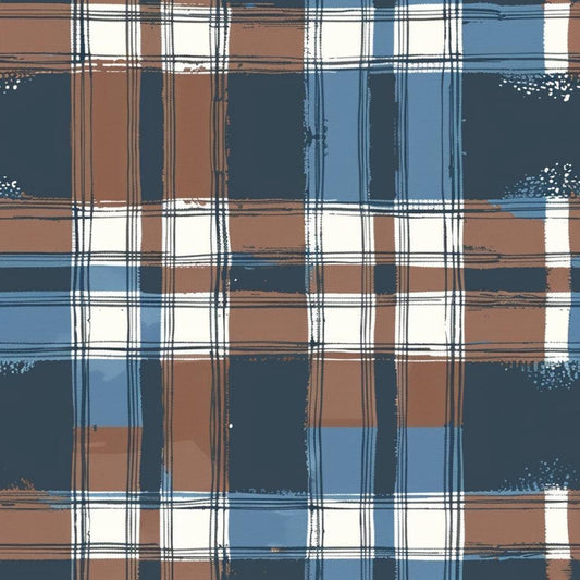 Blue and Brown Gingham Pattern 4 Quilting Cotton Fabric