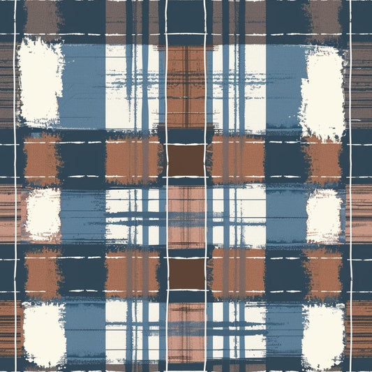 Blue and Brown Gingham Pattern 5 Quilting Cotton Fabric