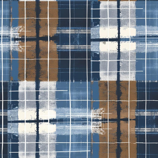 Blue and Brown Gingham Pattern 6 Quilting Cotton Fabric