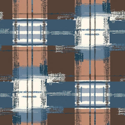Blue and Brown Gingham Pattern 7 Quilting Cotton Fabric