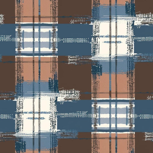 Blue and Brown Gingham Pattern 7 Quilting Cotton Fabric