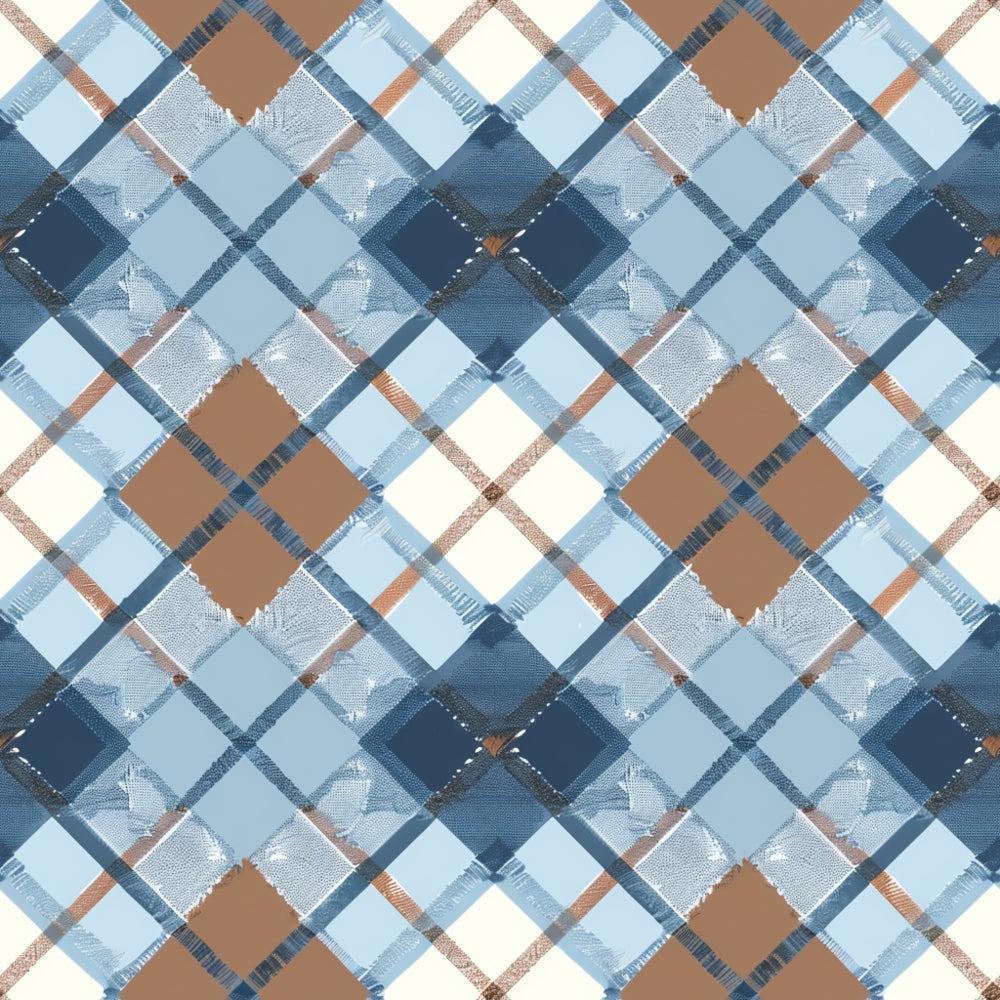 Blue and Brown Gingham Pattern 9 Quilting Cotton Fabric