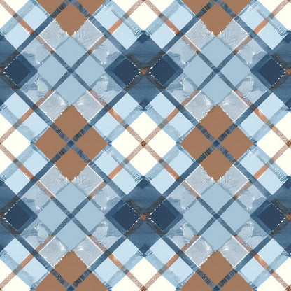 Blue and Brown Gingham Pattern 9 Quilting Cotton Fabric