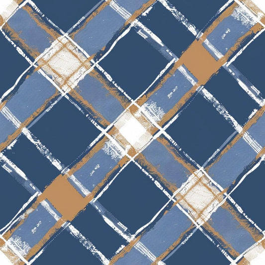 Blue and Brown Gingham Pattern 11 Quilting Cotton Fabric