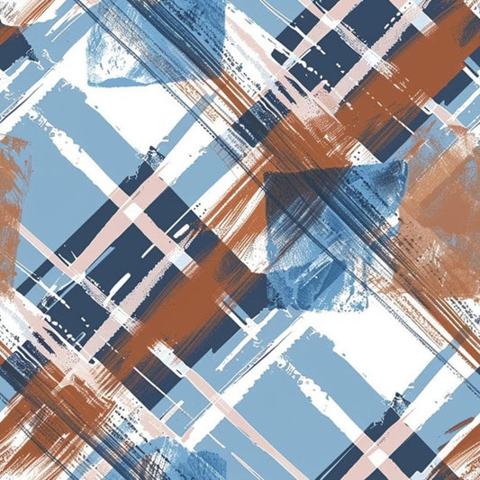 Blue and Brown Gingham Pattern 12 Quilting Cotton Fabric