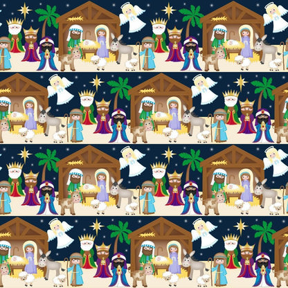 Cartoon Christmas Nativity Pattern 5 Quilting Cotton Fabric