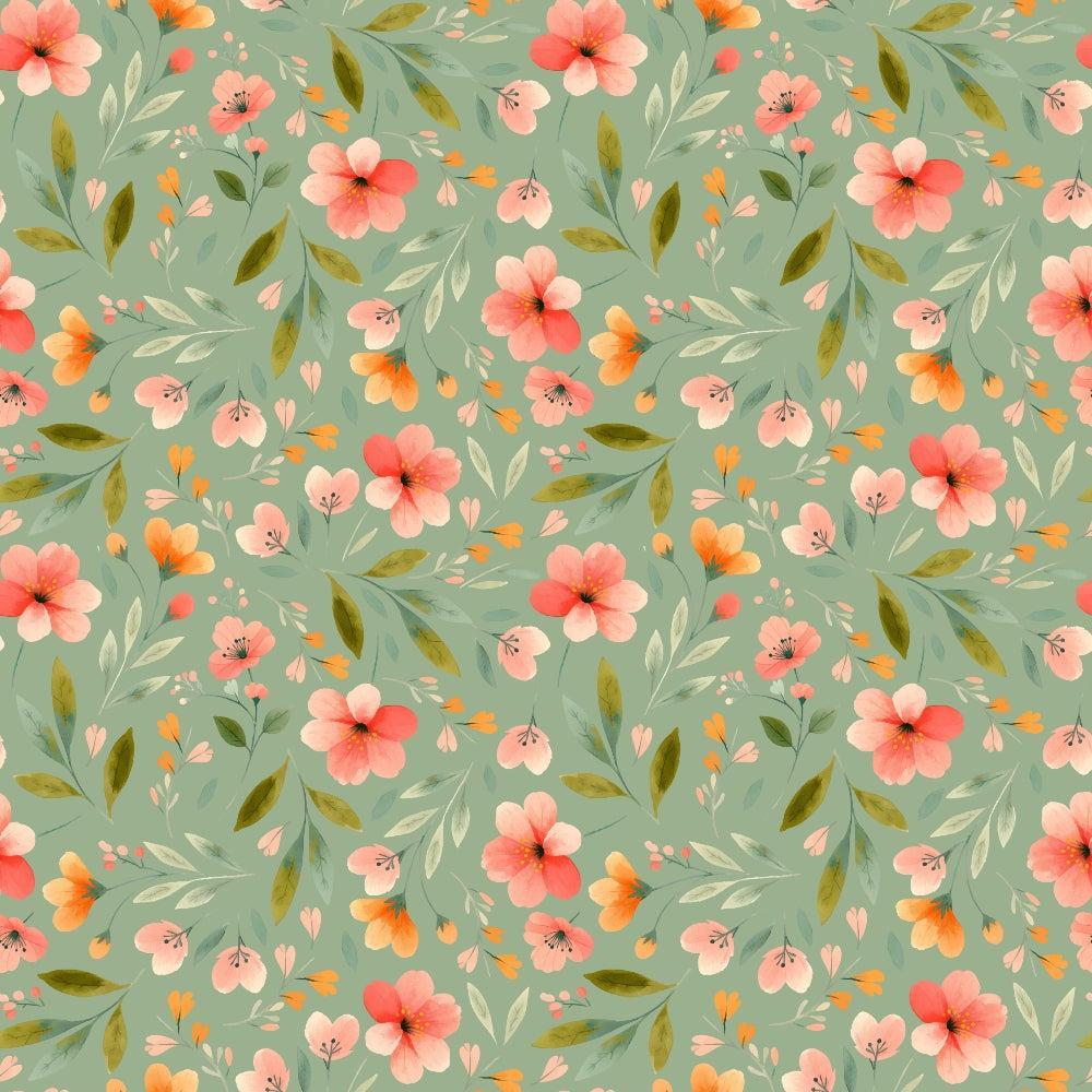Bloom Time Blooms Green Quilting Cotton Fabric