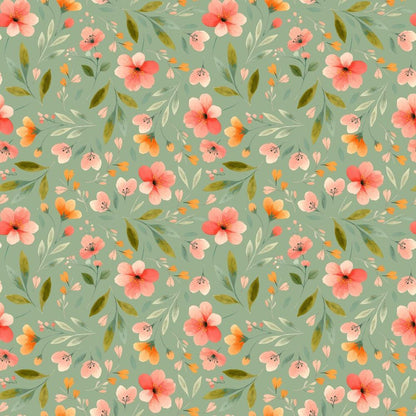 Bloom Time Blooms Green Quilting Cotton Fabric