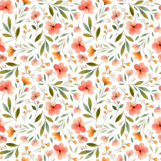 Bloom Time Blooms White Quilting Cotton Fabric