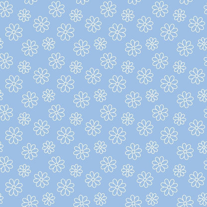 Periwinkle Dreams White Daisies Outline Quilting Cotton Fabric