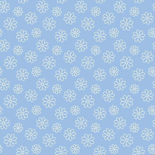 Periwinkle Dreams White Daisies Outline Quilting Cotton Fabric