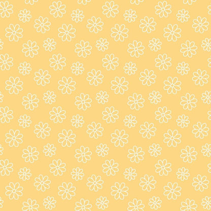 Periwinkle Dreams Daisies Outline on Yellow Quilting Cotton Fabric