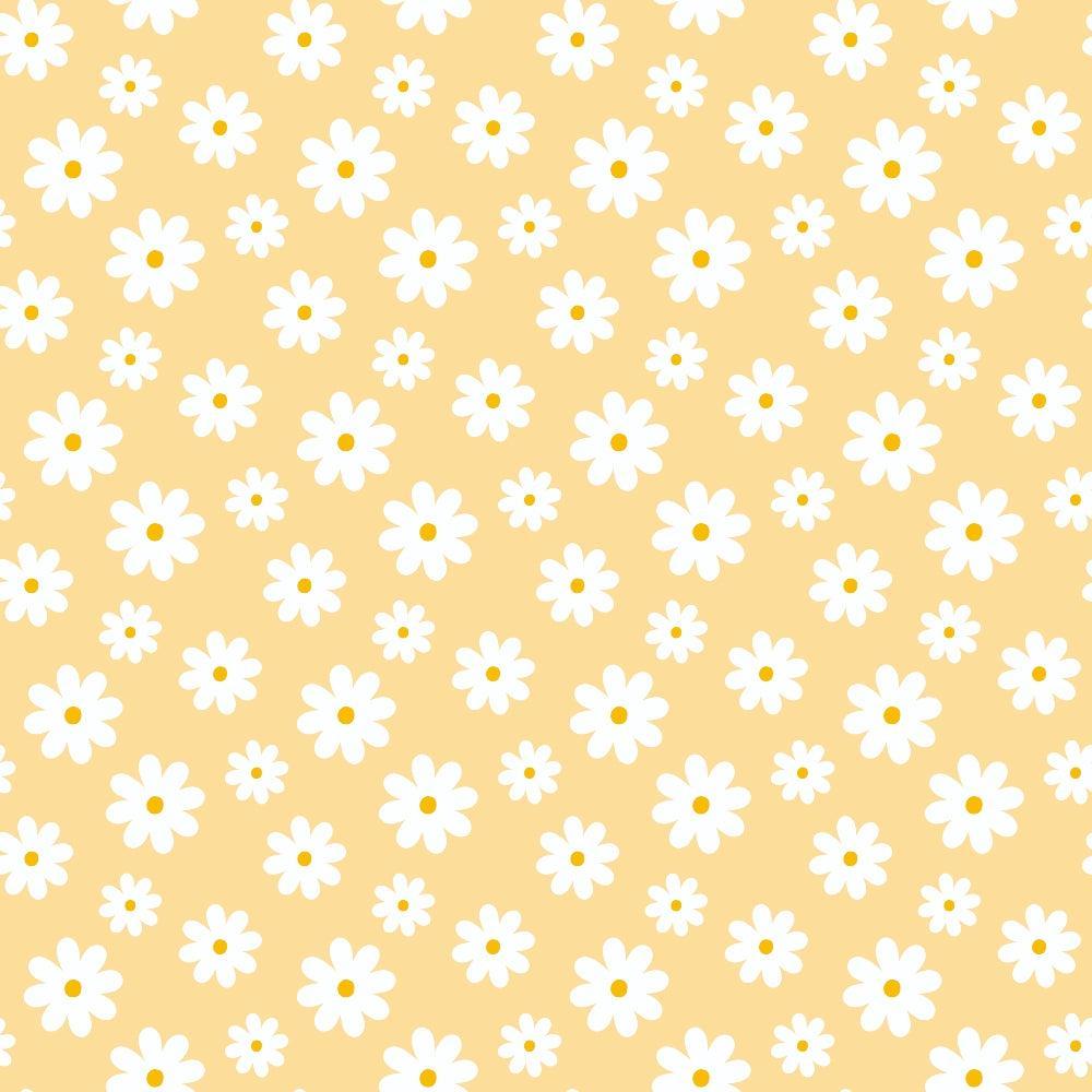 Periwinkle Dreams White Daisies on Yellow Quilting Cotton Fabric