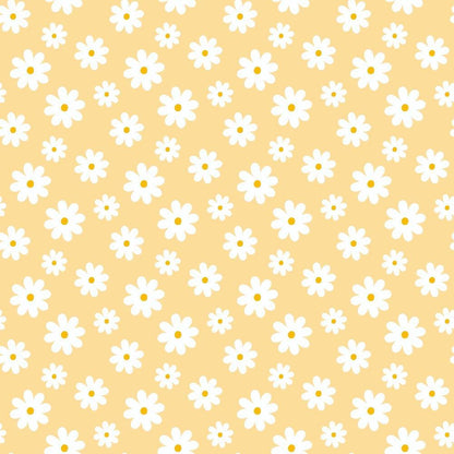 Periwinkle Dreams White Daisies on Yellow Quilting Cotton Fabric