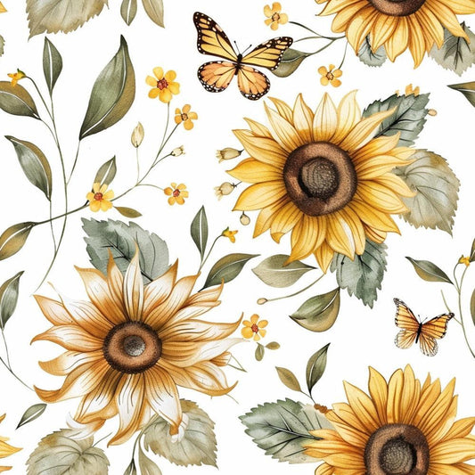 Country Sunflower Butterfly Pattern 9 Quilting Cotton Fabric