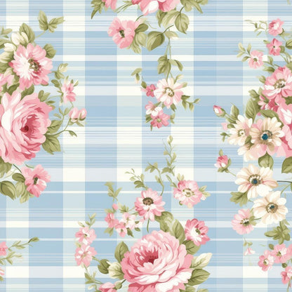 Shabby Chic Floral Plaid Pattern 11 Quilting Cotton Fabric