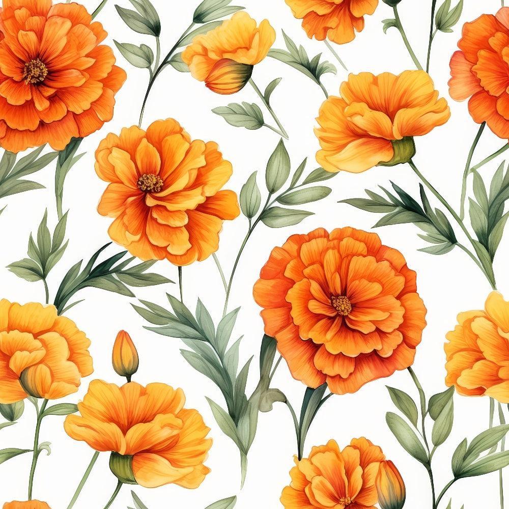 Watercolor Marigold Flower Pattern 2 Quilting Cotton Fabric